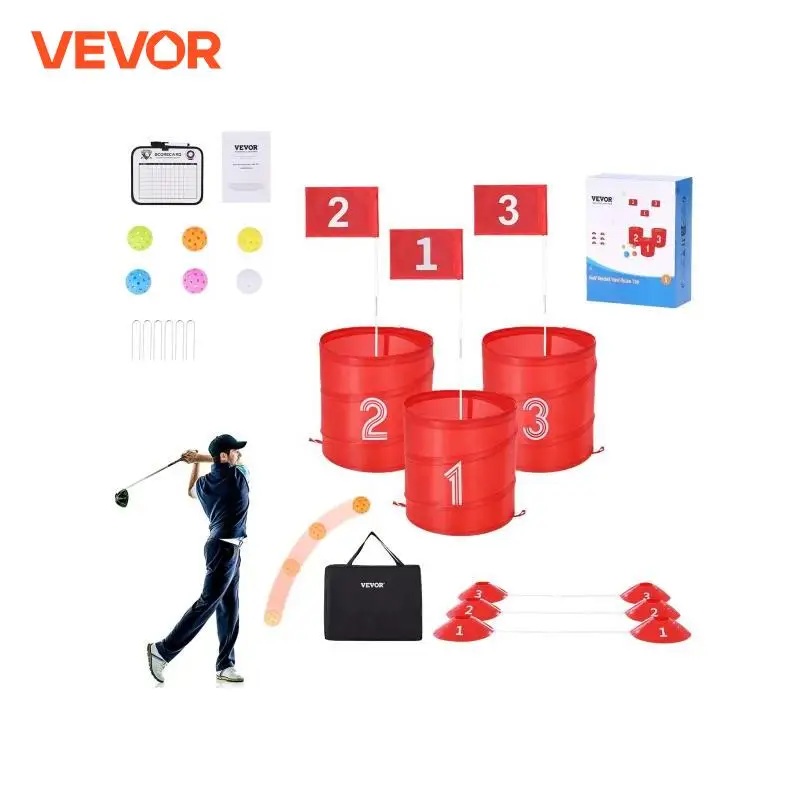 VEVOR 3/6/9 حفرة الاطفال الفناء الخلفي لعبة الغولف المحمولة دلو دورة الغولف ممارسة التقطيع ألعاب للعائلة في الهواء الطلق ساحة ألعاب رياضية