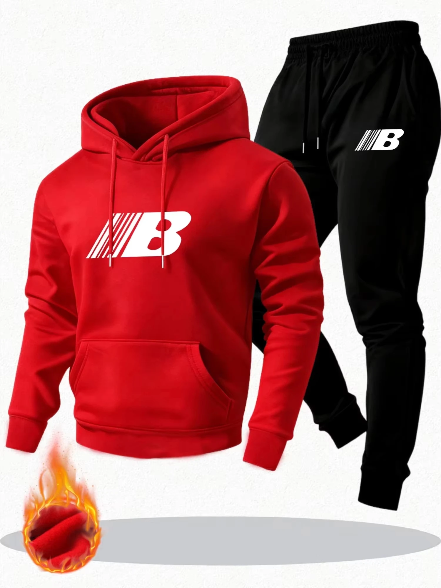 Autumn Men Challenge Letter Graphic Print 2Piece Tracksuit Loose Fit Hooded Sweatshirt DrawstringJogger Pants Running Sport Suit