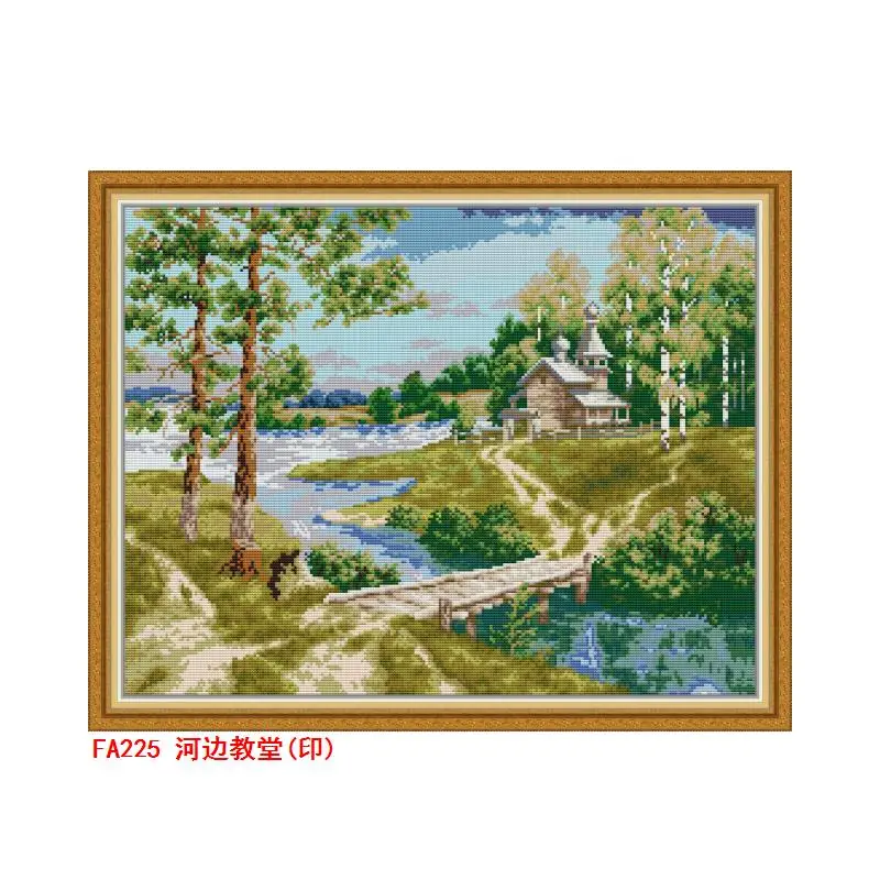 Church by the river cross stitch kit bird winter snow 18ct 14ct 11ct count printed embroidery e needlework craft  free ship