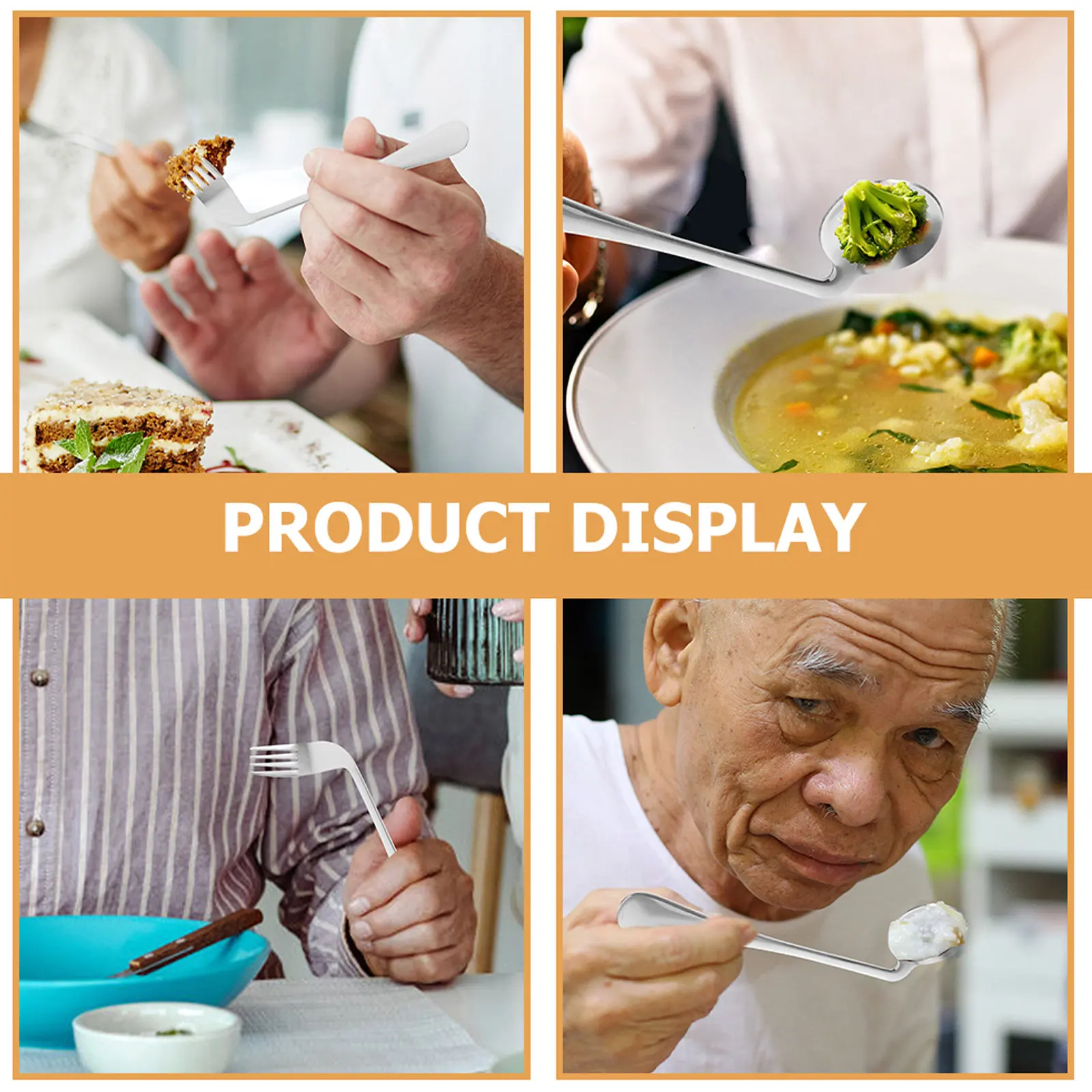 1Set Left-Handed Curved Spoon Fork Angled Feeding Utensils Stainless Steel Elderly Self-Feeding Tableware Aid Curved Fork