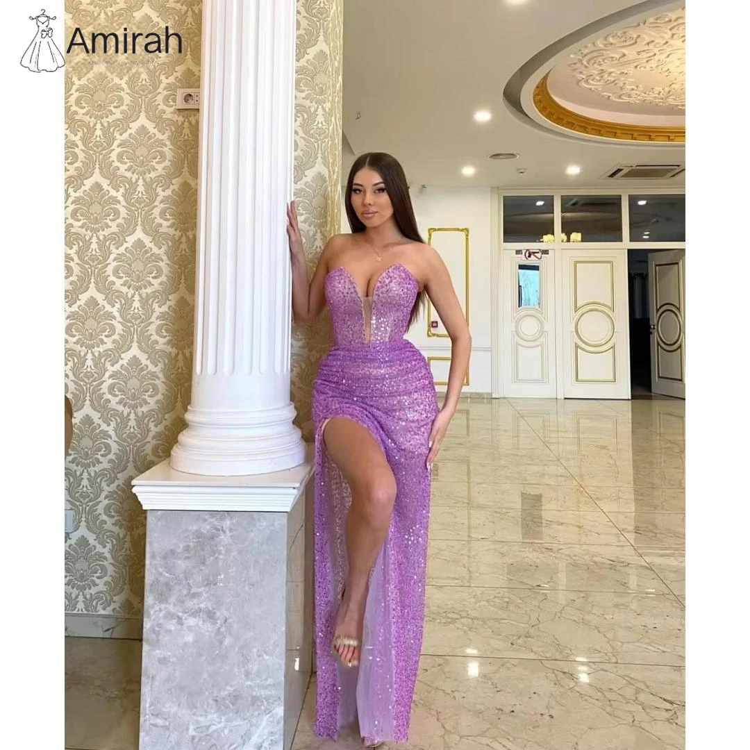 

Amirah Вечерние платья на заказ, женские элегантные вечерние платья для женщин, роскошное платье для выпускного вечера с открытыми плечами и рыбьим хвостом, разрезом и блестками