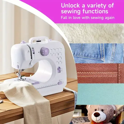 Portable Mini Electric Sewing Machine for Beginners 12 Stitches Foot Pedal Night Light Speed Control for DIY Home Sewing Mending