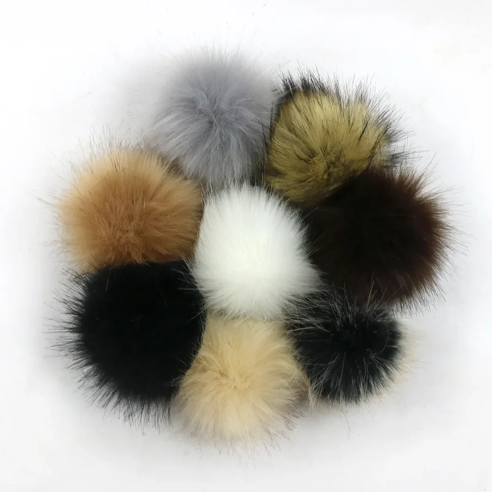 14pcs/lot  DIY Artificial Faux Raccoon Fur Pompom Pom Poms for Beanie Hats Caps Bags Keychain Sewing Crafts Accessory 8/10/12cm