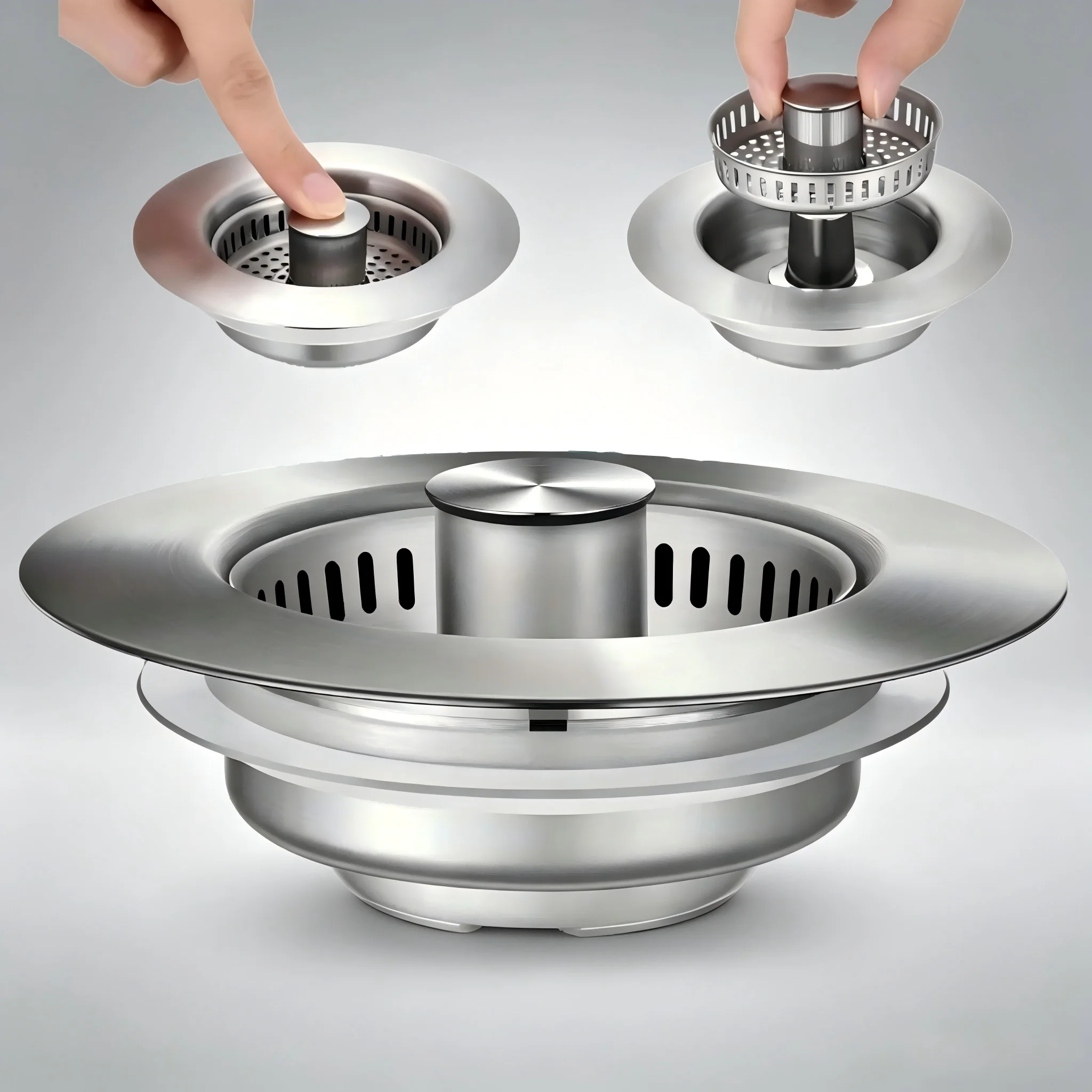 

3-in-1 Kitchen Sink Strainer Pop-Up Stopper with Anti-Clog Basket and Odor Filter Drain Strainer