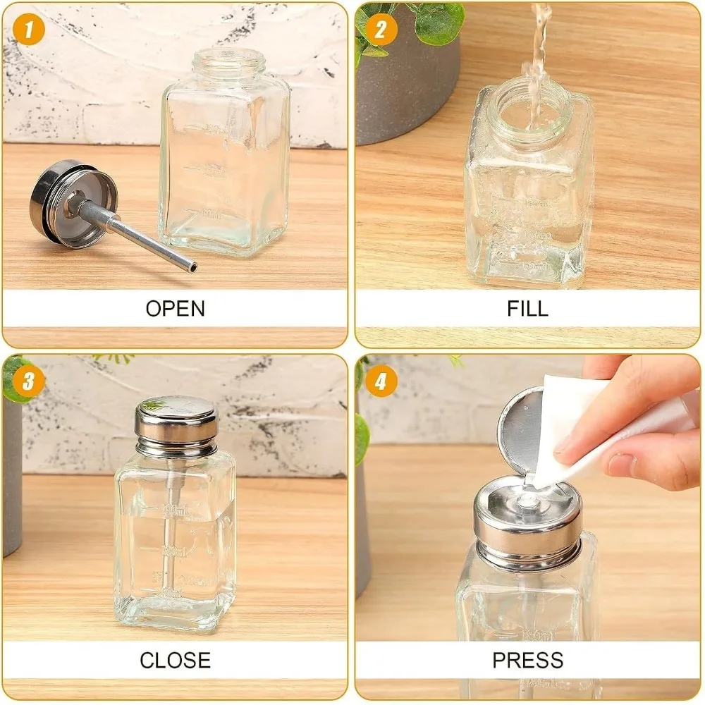 2 Stück 180ML Klare Pumpspenderflasche mit Metallklappdeckel, Glasflasche für Nagellackentferner, Handpumpspender, Kosmetikbehälter – Detail 4