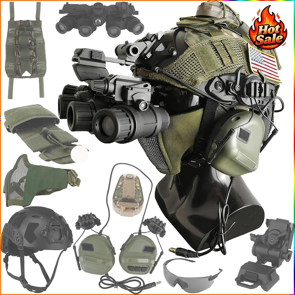 

Russian Military Style Airsoft Helmet Set with Half Face Steel mesh Mask Small Green Heavy Camouflage Tactical Bump Sports Gear