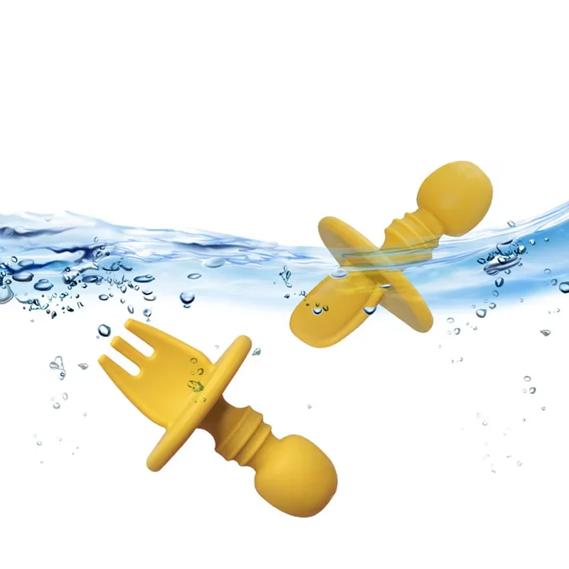 Stoviglie in silicone per bambini, set forchetta e cucchiaio per bambini, adatte per integratori alimentari di età superiore a 6 mesi