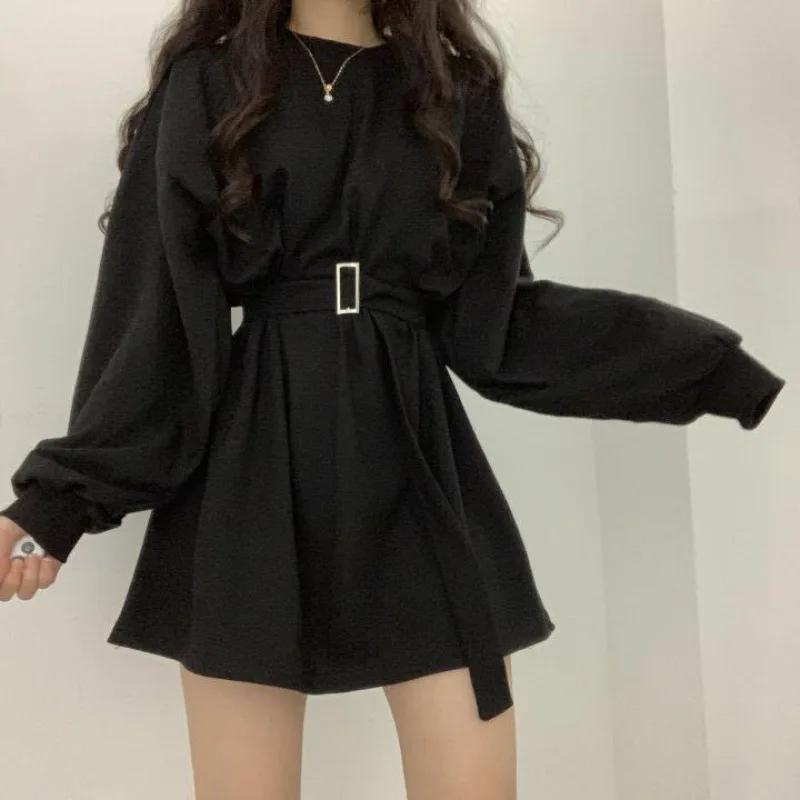 

Plus Size Casual Women Fashion Dress Slimming Loose Spring and Autumn Long-sleeved High Waist Solid Sweater Dress Korean Dress