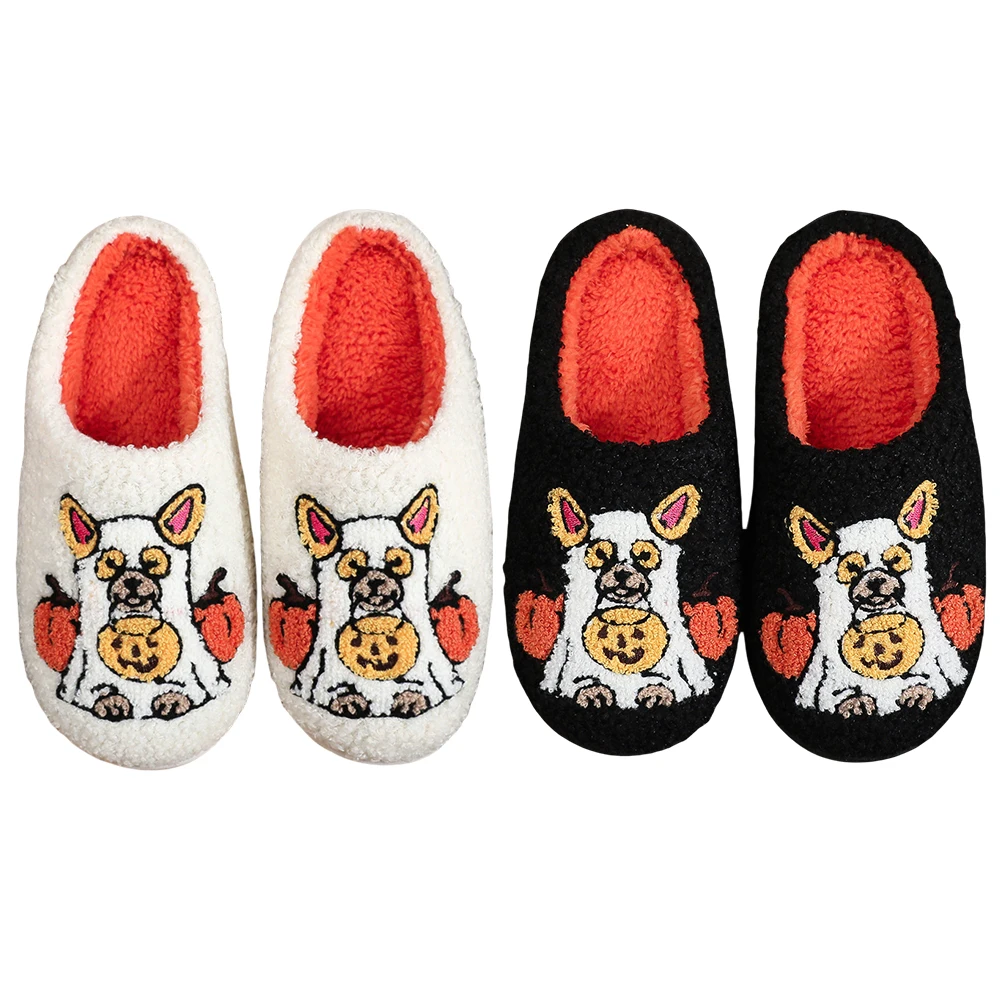 

Halloween Plush Slippers Warm Slip-on House Shoes Comfortable Flat Thermal Slippers Anti Slip Fluffy Home Slippers for Winter