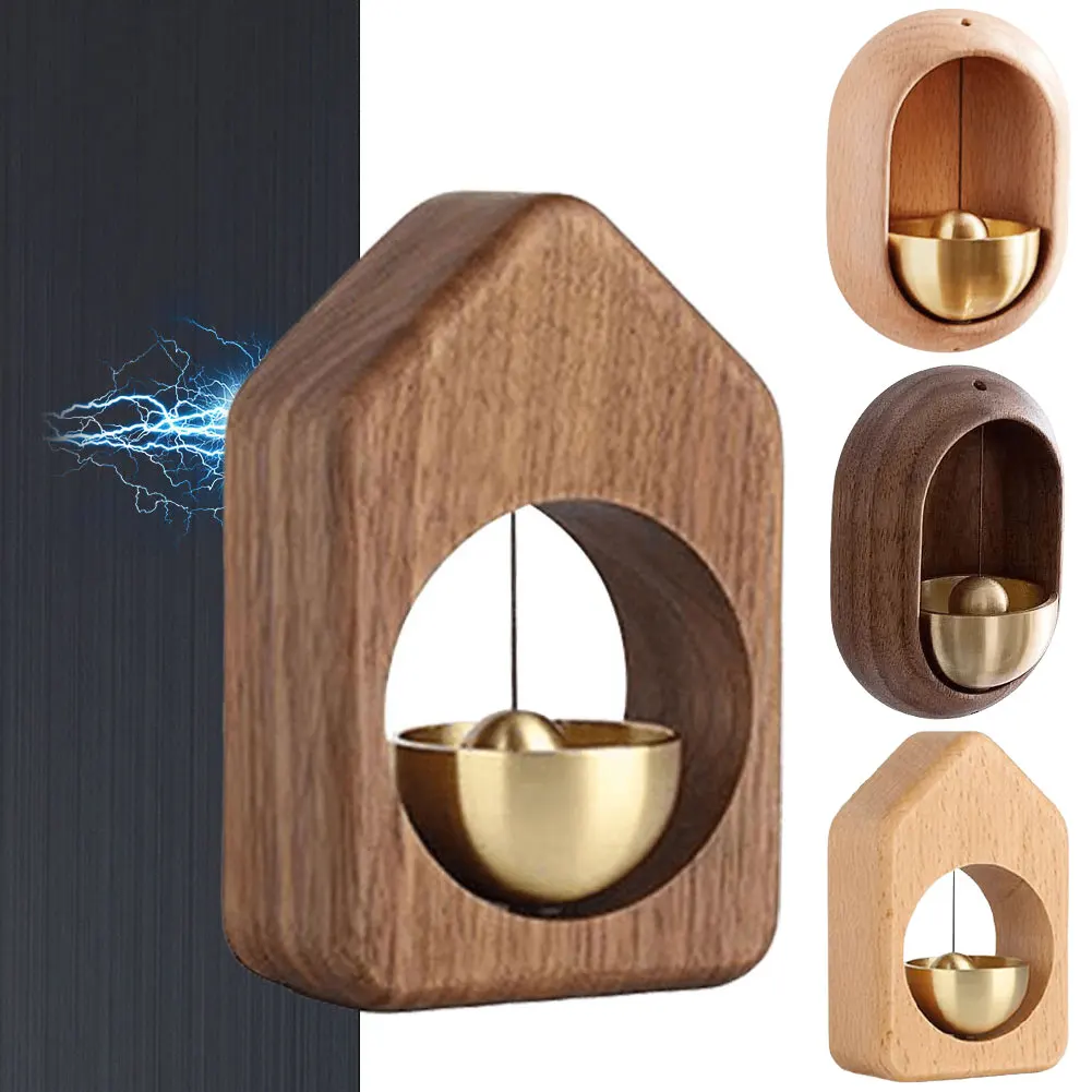 Door Bell Wooden Wind Chimes Wireless Doorbell Entrance Door Bell Decorative Wind Bell Home Decoration Walnut Copper Ornaments