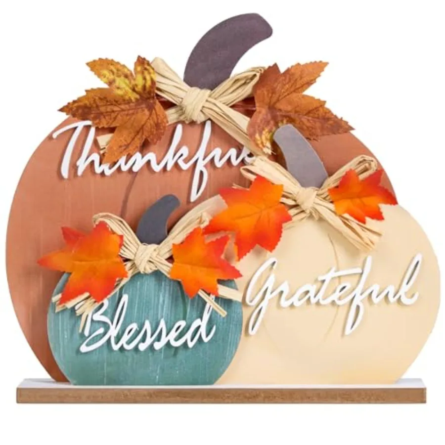 Decoración de calabaza de otoño, tiones de otoño de Acción de Gracias para el hogar, granja, calabaza de madera, decoración de otoño, tones de Acción de Gracias, letrero para mesa de oficina