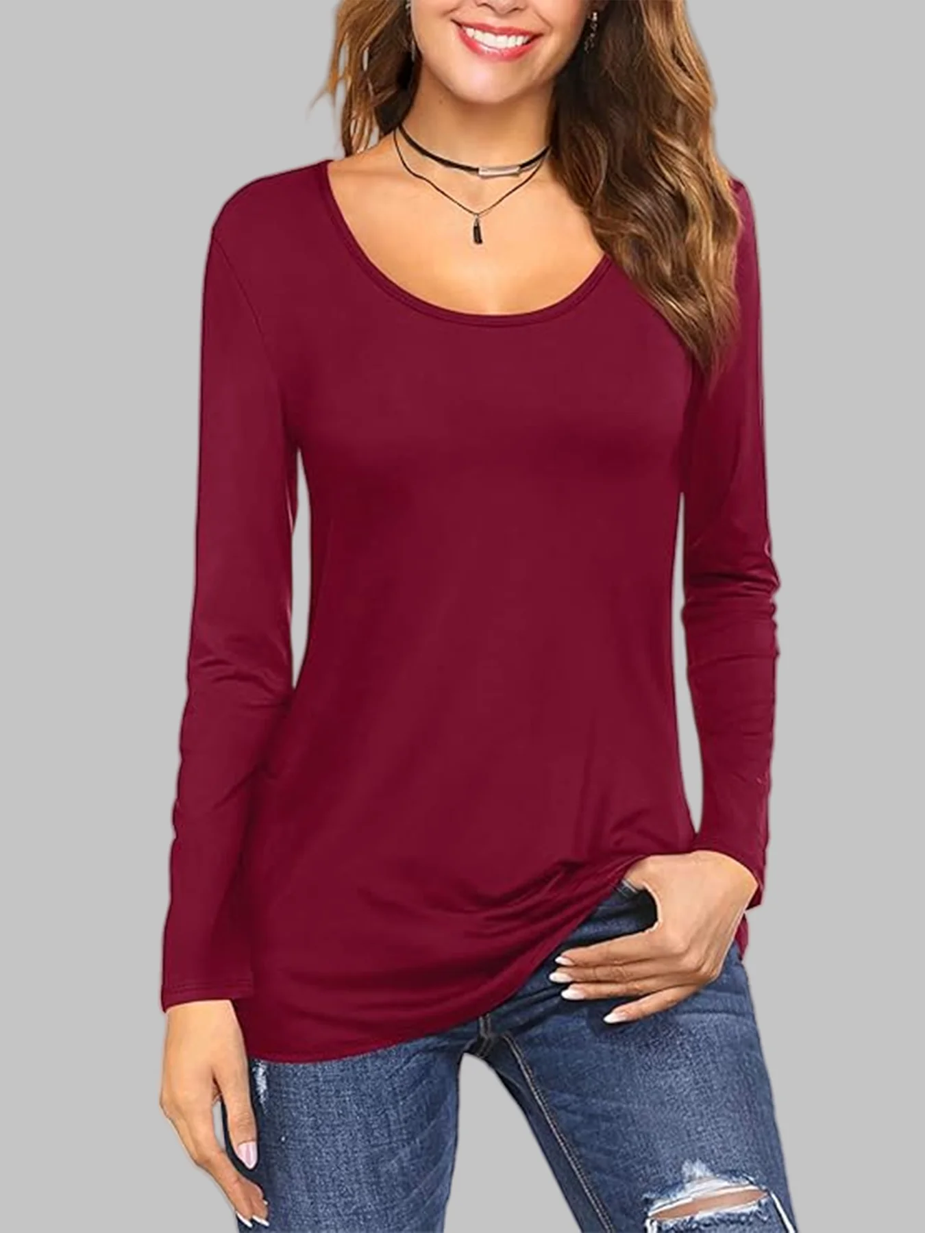 طقم تي شيرت نسائي مريح برقبة دائرية وأكمام طويلة وفضفاضة مكون من ثلاث قطع