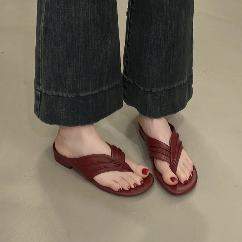 Nuevas Sandalias de Verano de Lujo con Punta Redonda y Abierta para Mujer, Chanclas Cómodas de PU, Zapatos Casuales para Caminar al Aire Libre, Zapatillas de Mujer