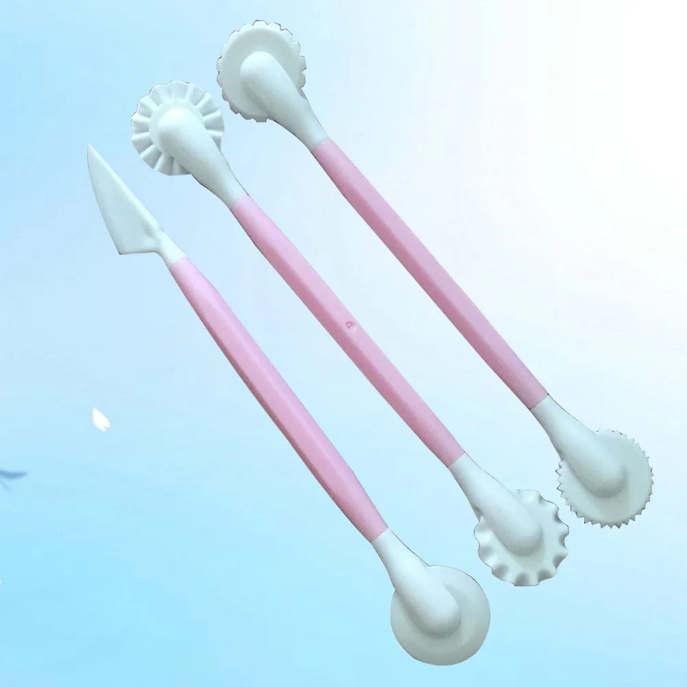 3PCS Fondant Cake Carving Tools Set Sugar Craft Plastic Fondant Cake Decorating Mould Patterns Flower Decoration Pens (Ra