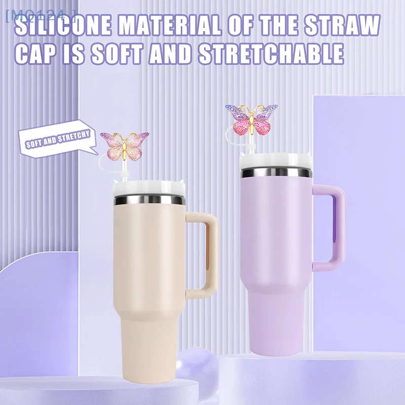 【MQ124】6Pcs Silicone Butterfly Straw Cover Cap Spill Stopper For Water Cup Heat-resistant Dust Proof Straw Plug Cap Accessory