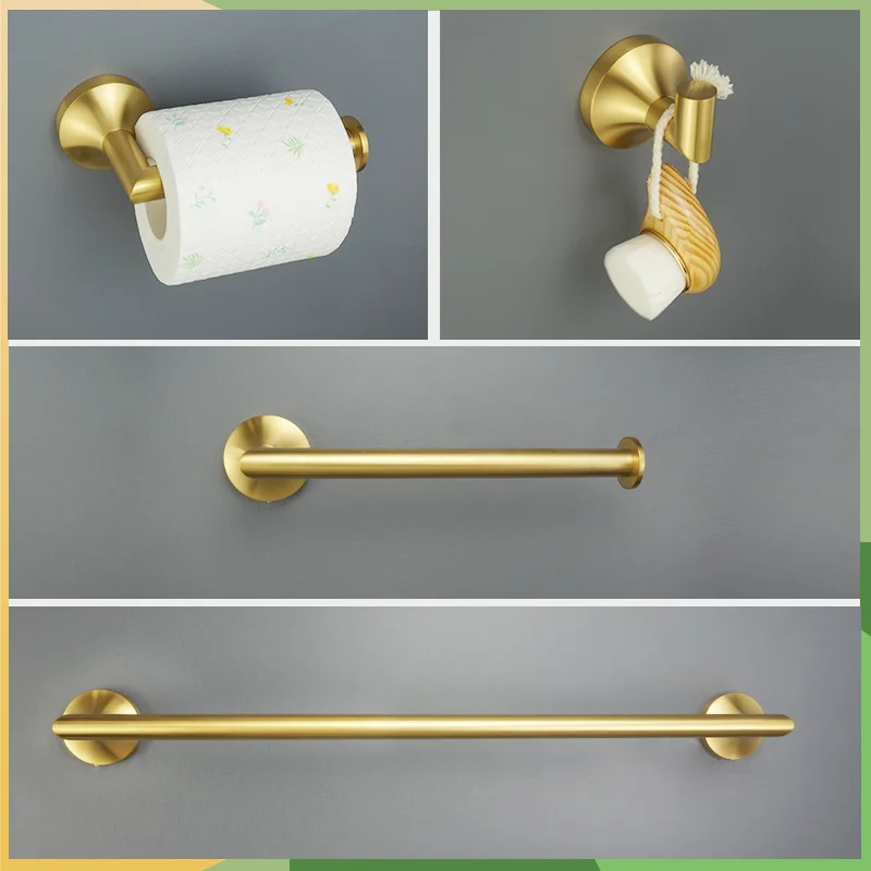 

Bathroom Accessories Set Brushed Gold Wall Mounted Towel Bar Paper Holder and Hooks Stainless Steel Bath Rack Clothes Rack Hardw