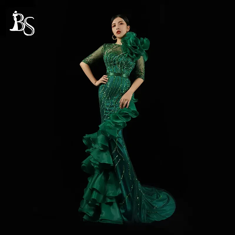 Baisha Gorgeous Evening Dress Heavy Handmade Beaded New Custom Host Mermaid Dresses Queen Black Long Party Prom Skirt H1265