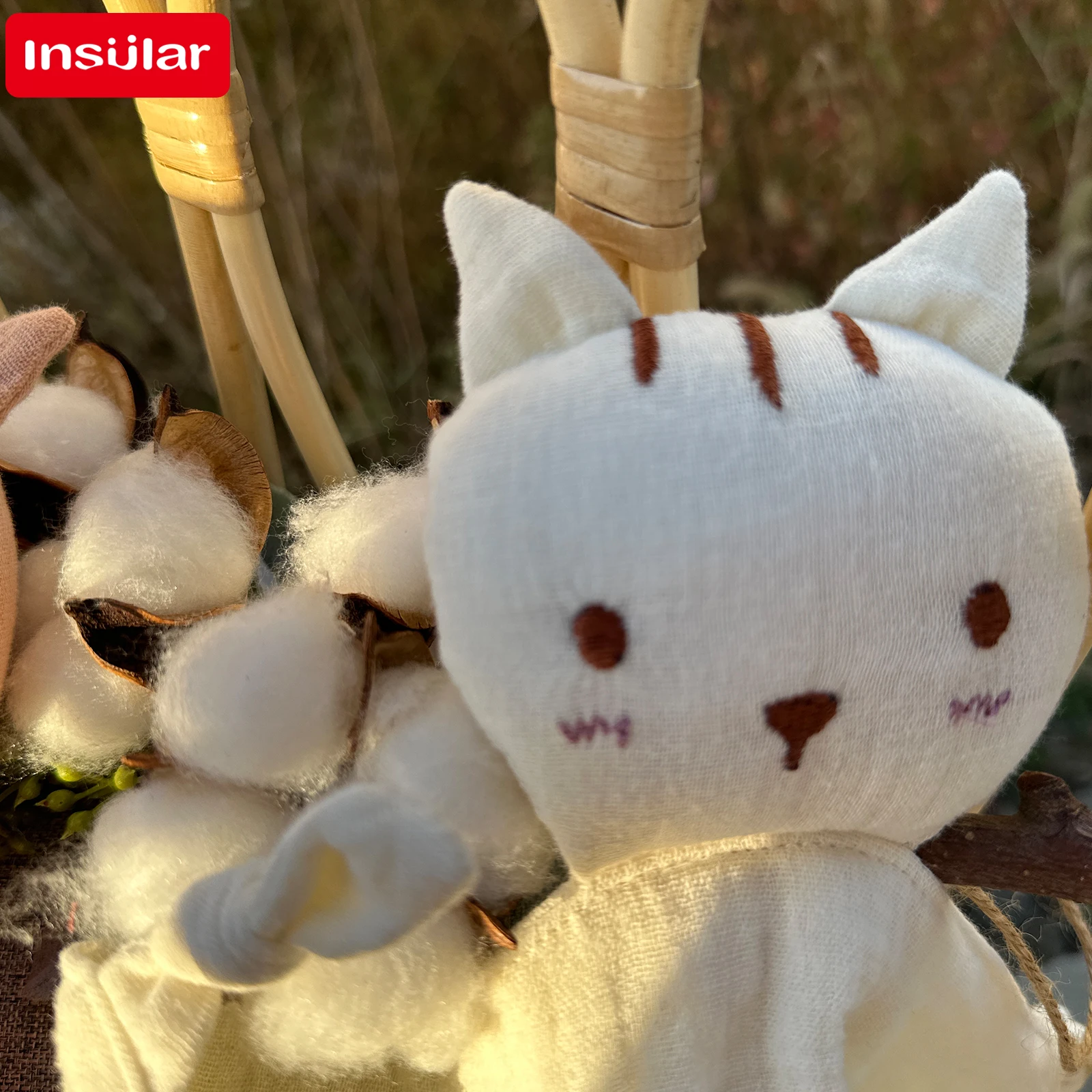 100% Cotton Muslin Baby Bib Stuffed Cat Doll Appease Towel Security Blanket for Newborn Sleeping Cuddling Facecloth Hand Towel