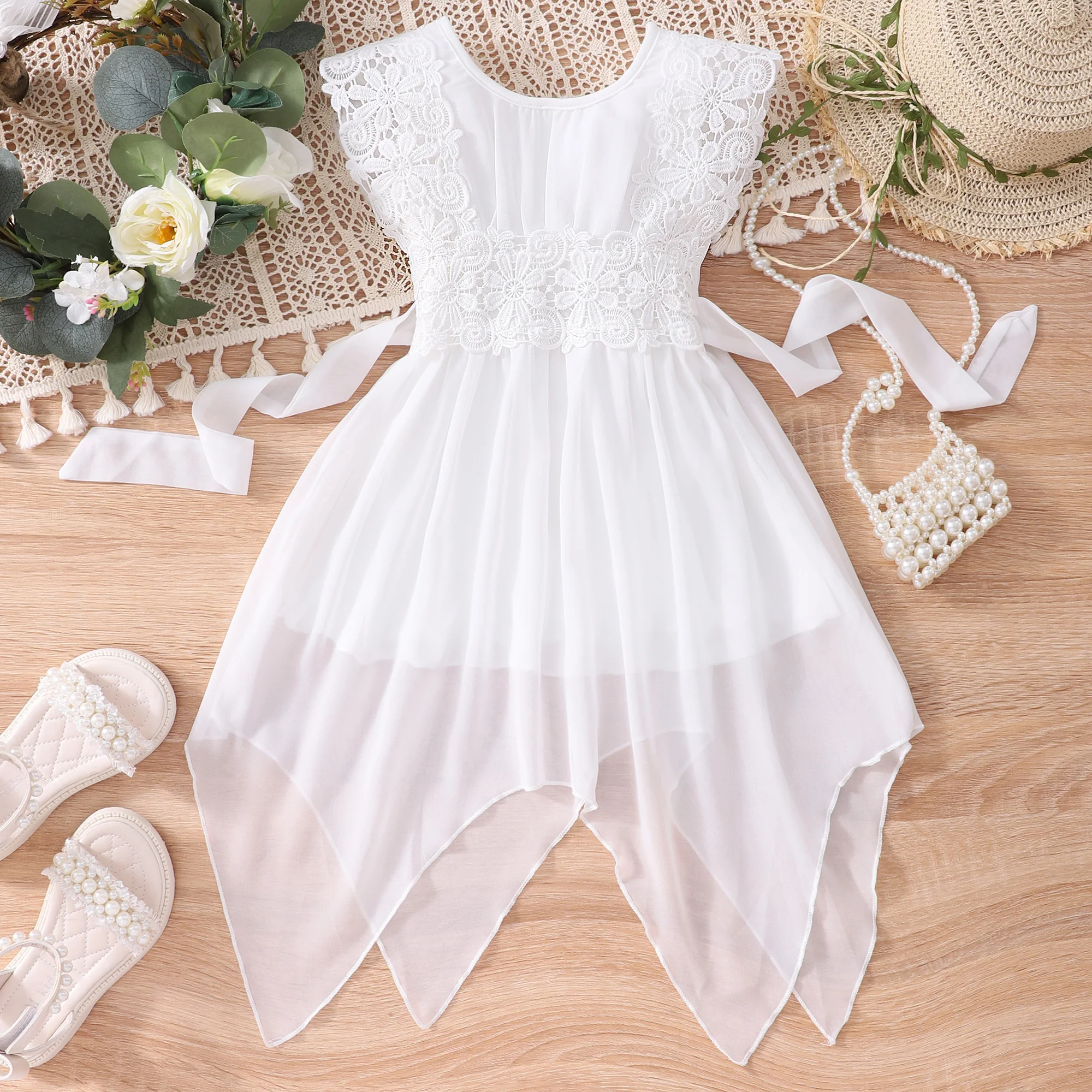 Summer Toddler Baby Girl Dress Princess Sleeveless Dress Infants Lace Beach Boho White Party Dresses Fashion Dress for 1-9Y