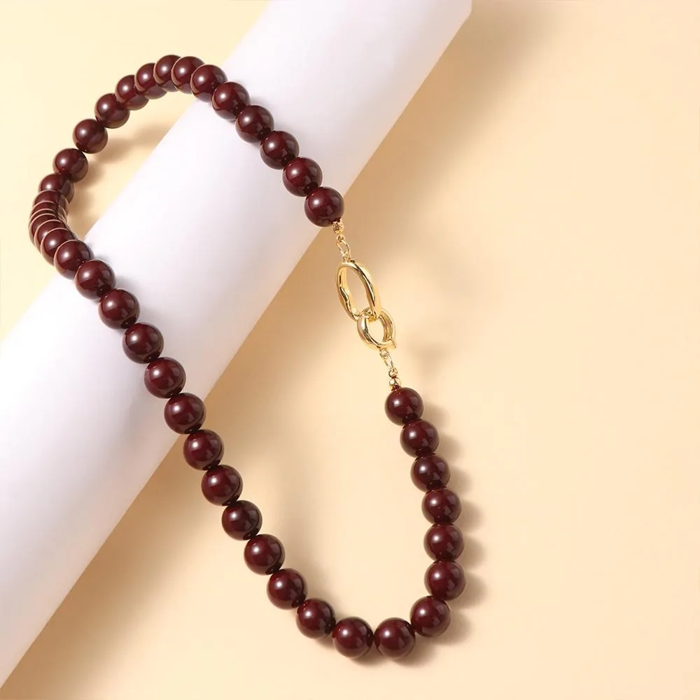 

Simple Vintage Vermilion Red Beaded Necklace Light Luxury Exquisite Agate Choker Elegant Imitation Crystal Clavicular Chain Girl