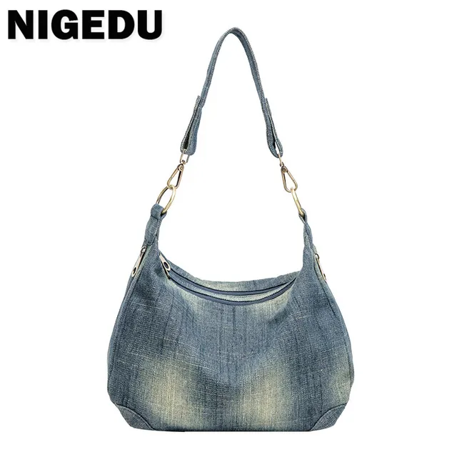 Dorywczo Denim kobiet Crossbody torba podwójny zamek błyskawiczny kobieca torba na ramię jakości płótnie damskie torebki torby podróżne niebieski bolsa