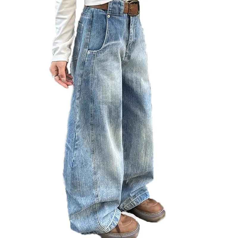 

Autumn Men'S Blue Jeans Korean Retro Loose Straight Leg Micro Flared Pants Mid Waist Designer Casual Pants