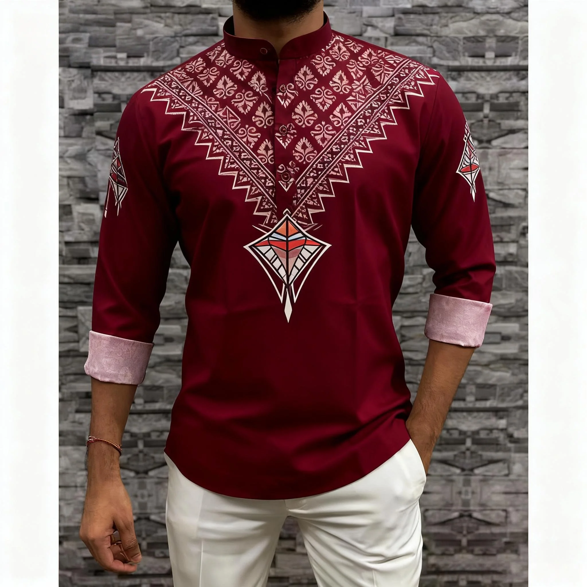 الملابس التقليدية أنماط آسيوية جنوب آسيا اليوسفي قميص بولو بأكمام طويلة الشرق الأوسط النمط الوطني Camisa Arabe Hombre