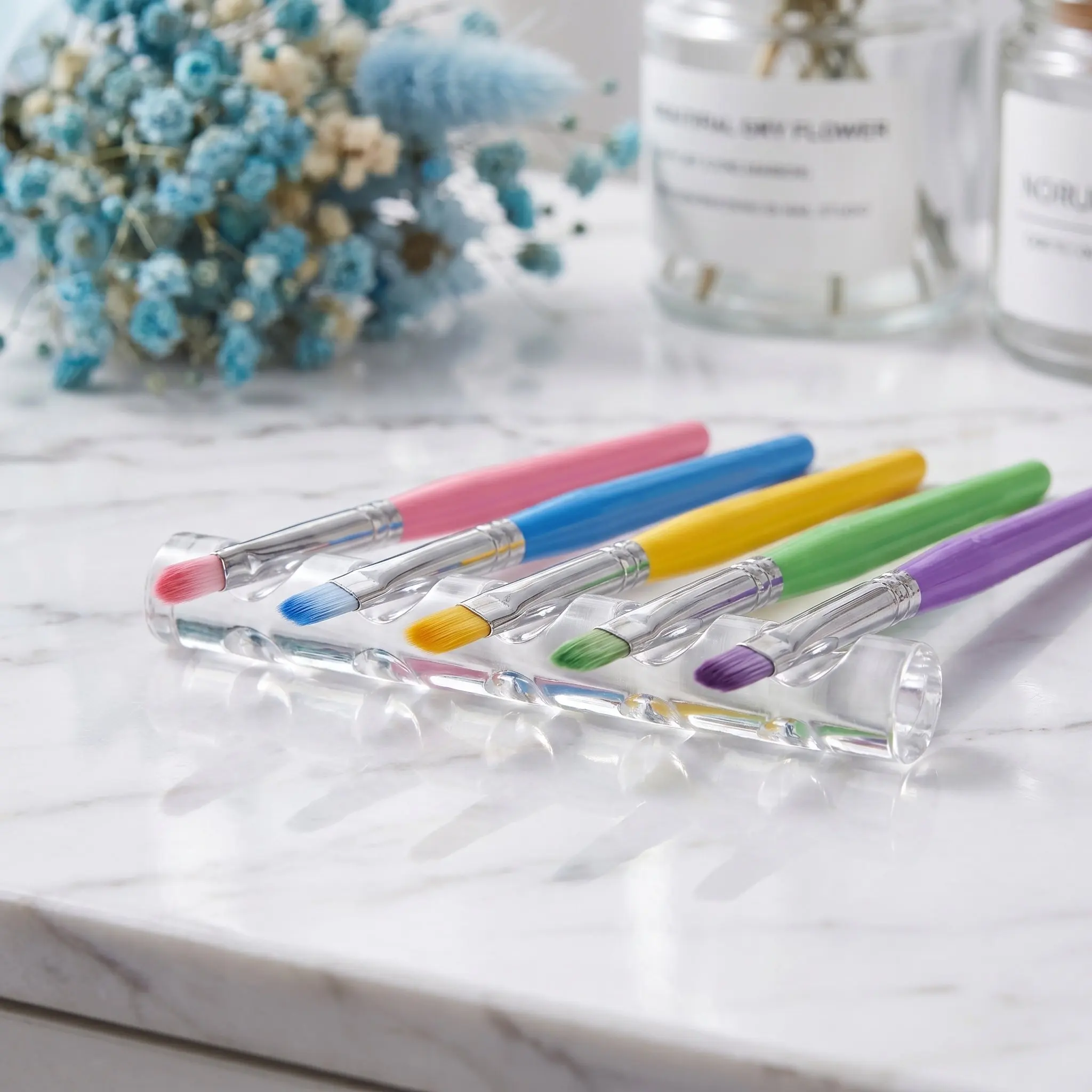 12Pcs Acrylic Nail Art Brush Holder 5 Slots Clear Organizer Nail Technician Pen Display Makeup Brush Rest