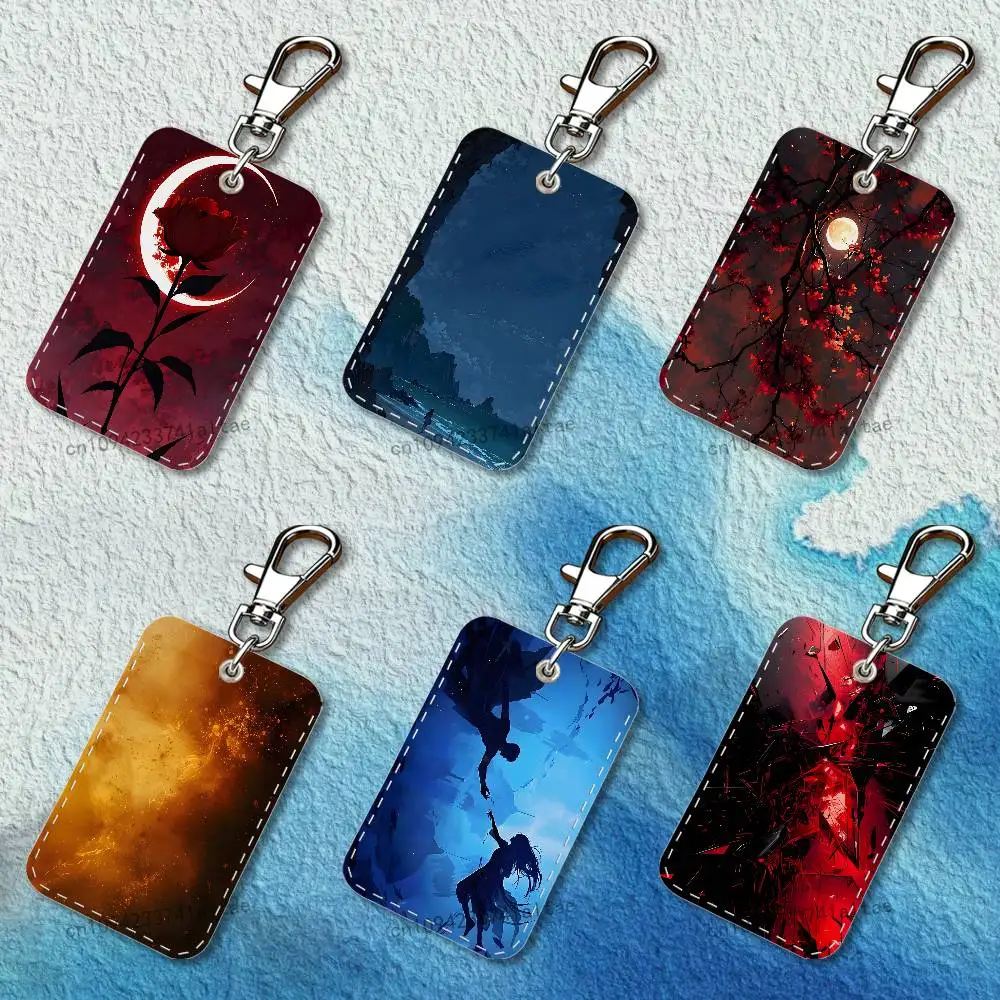 

Various artistic inspirations Rectangle Access Card Case Leather Card Holder Keychain Key Ring Transportation Card Case