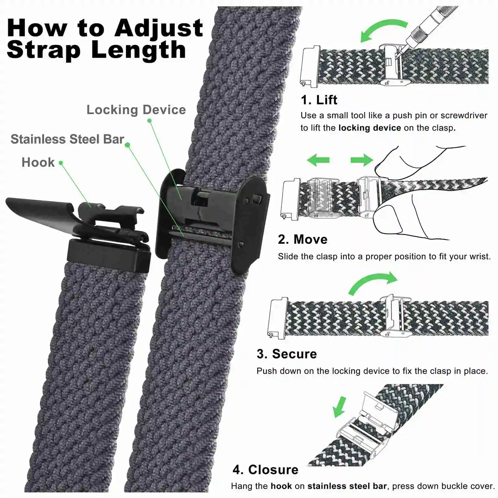 Wocci Woven Nylon Watch Band 18mm 19mm 20mm 21mm 22mm Quick Release Watchstrap Washable Bracelet for Men and Women