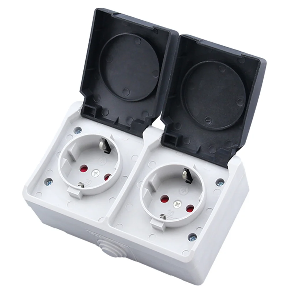 

2 Jack Port Splash-Proof Wall Socket IP44 Waterproof 250V 16a German Type Electrical Power Socket Cover Eu Plug for Home Hotel