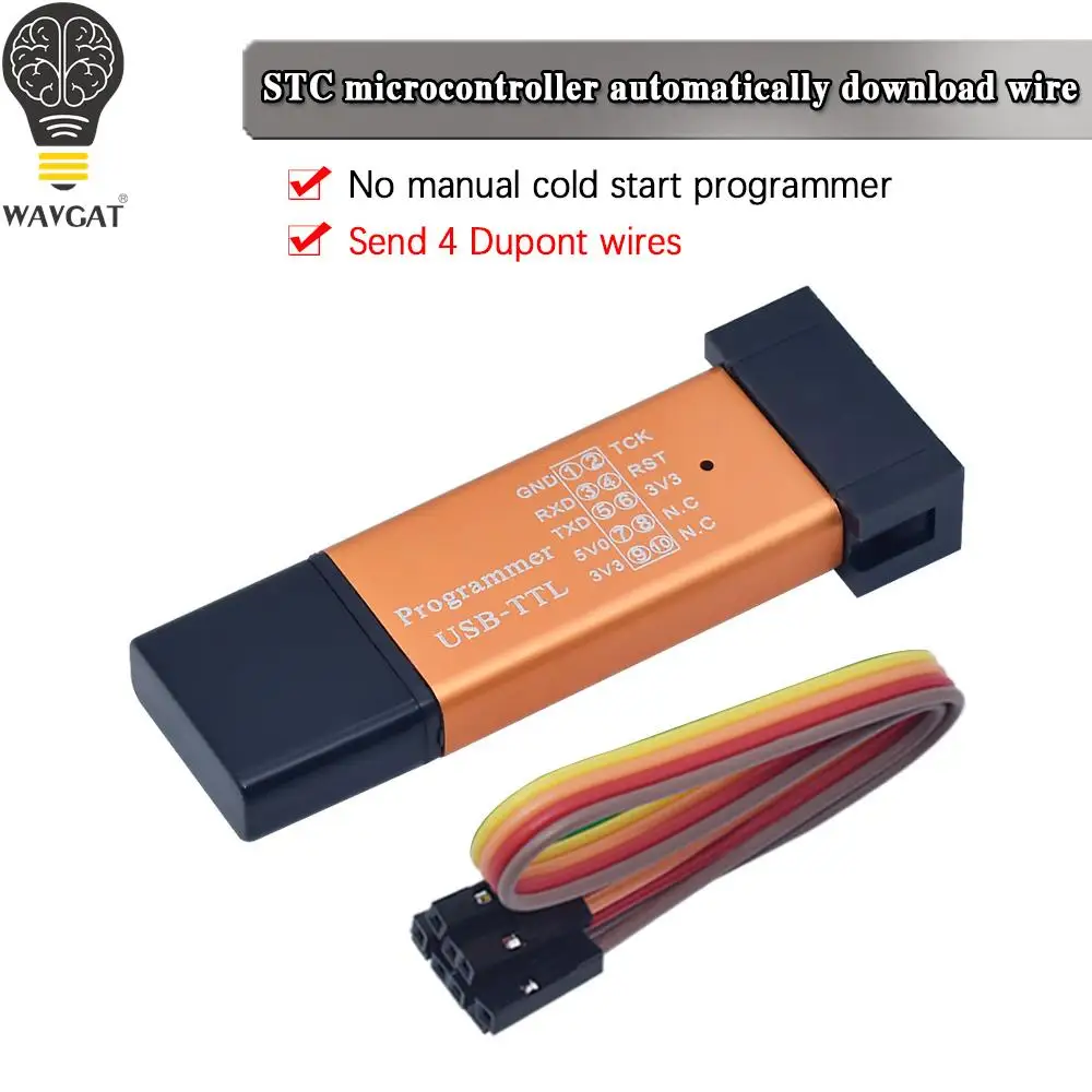 WAVGAT MCU STC 51 Microcontroller Downloader Auto Programmer / 3.3V 5V Universal / Dual Voltage USB to TTL DownLoad Cable