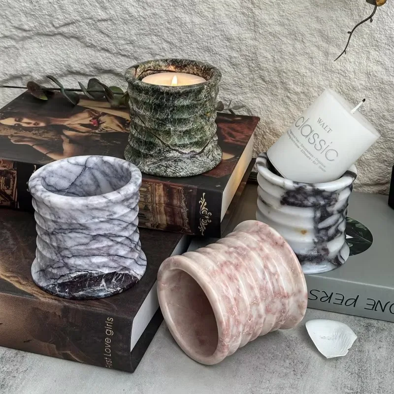 Empty Luxury Marble Candle Holder Cup Candlesticks Home Room Decoration Decor 200ml Table Multifunctional Storage Candles
