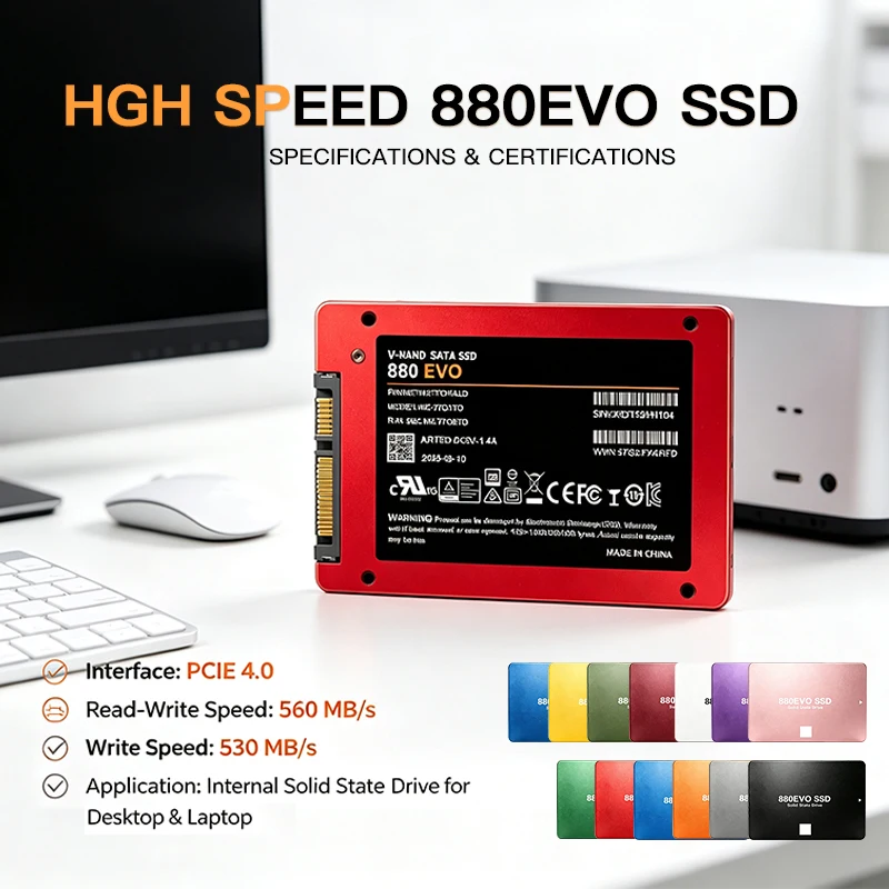 Original NEW 880EVO Red/GRAY/PINK 2.5 Inch SATA3 Internal Solid State Drive High Speed SSD Storage Disk for Laptop Desktop PC