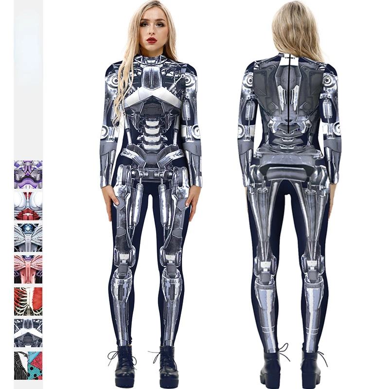 Carnaval Cosplay Robot Punk Jumpsuit Kostuums Set Catsuit Sexy Vrouwen Cosplay Kostuums Cyberpunk Zentai Halloween Party Bodysuit