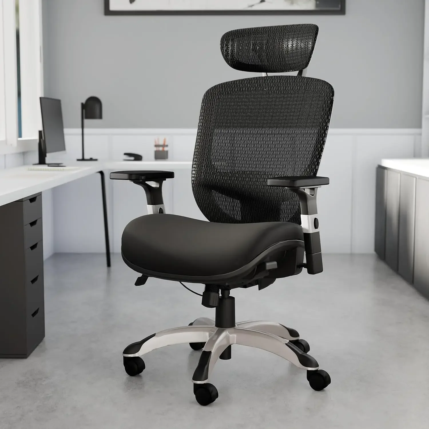 

Hyken Ergonomic Office Chair | Adjustable Lumbar Support with Breathable Mesh, Swivel Desk Chair for Home Office, Black (XL)