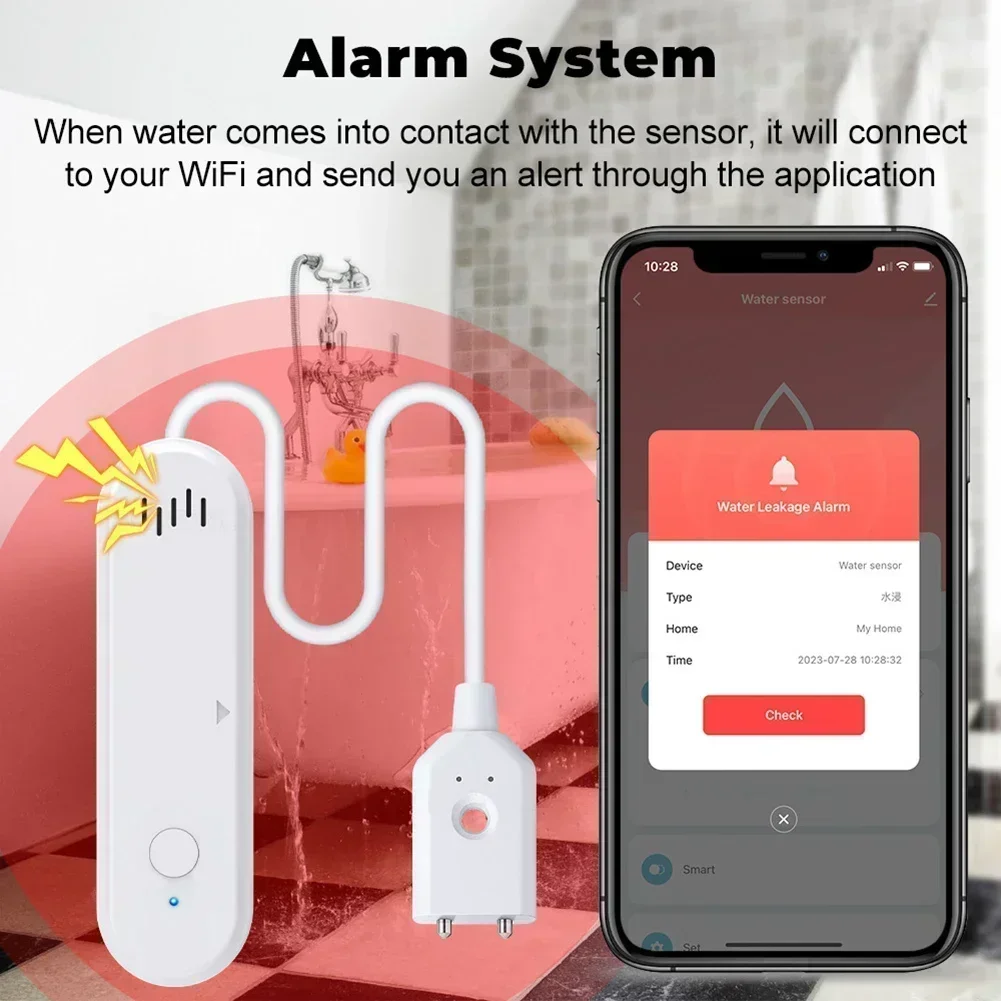 Tuya WiFi Water Sensor Leak Detector Flood Water Overflow Leakage 100DB Sound Security Alarm Door Magnetic Alarm