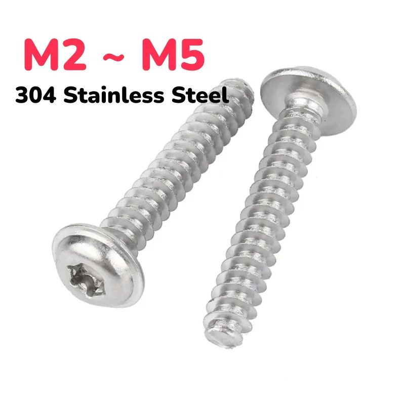 M2 ~ M5 304 Stainless Steel Six Lobe Round Washer Torx Self Tapping Screw Length 4~30 Mm