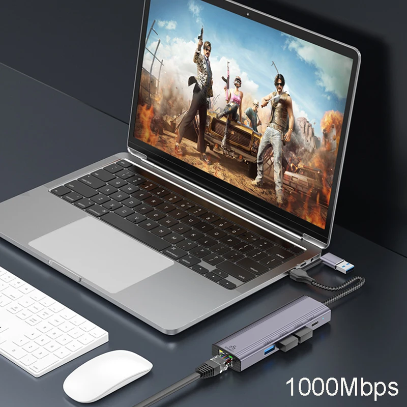 Конвертер сетевой карты USB-RJ45 типа C, удлинительный адаптер Ethernet 1000 Мбит/с, 5-портовый USB-концентратор, кабель-разветвитель, док-станция для передачи данных на телефоне