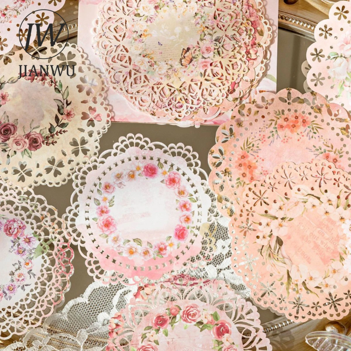 JIANWU Victoria Secret Series Vintage Lace Flower Border Landscaping Collage Material Paper Creative DIY Journal Stationery