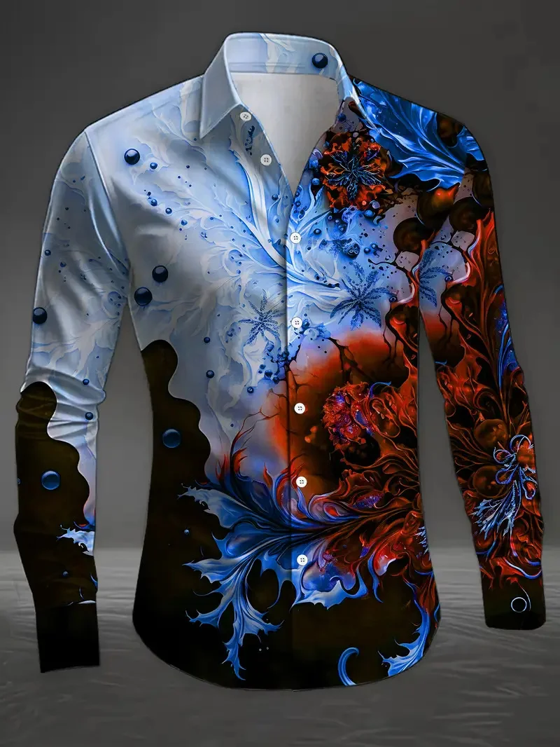 

New Men's Long Sleeve Shirt Geometric Pattern Casual Button Shirt Lapel Collar Fabric Long Sleeve Shirt Top