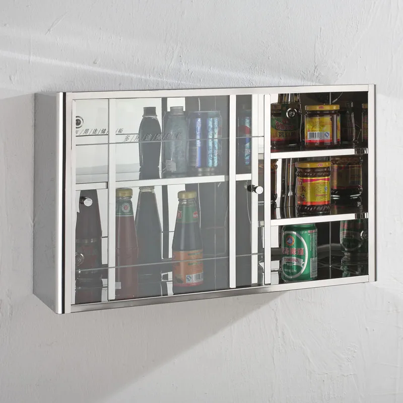 Stainless steel locker Multifunctional storage cabinet Kitchen cabinet Hanging cabinet Push-pull sundries storage box Shelf