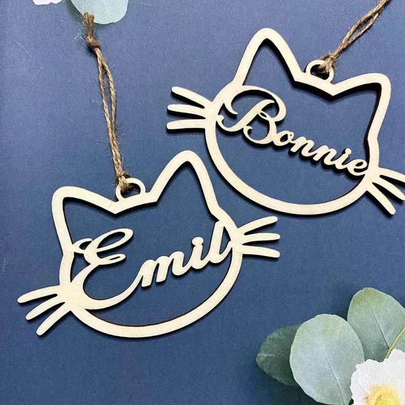 Vintage Christmas Personalized Wooden Paw Ornament (Dog, Cat & Angel Wings) Customized Name Hanging Pendants New Year Kids Gift