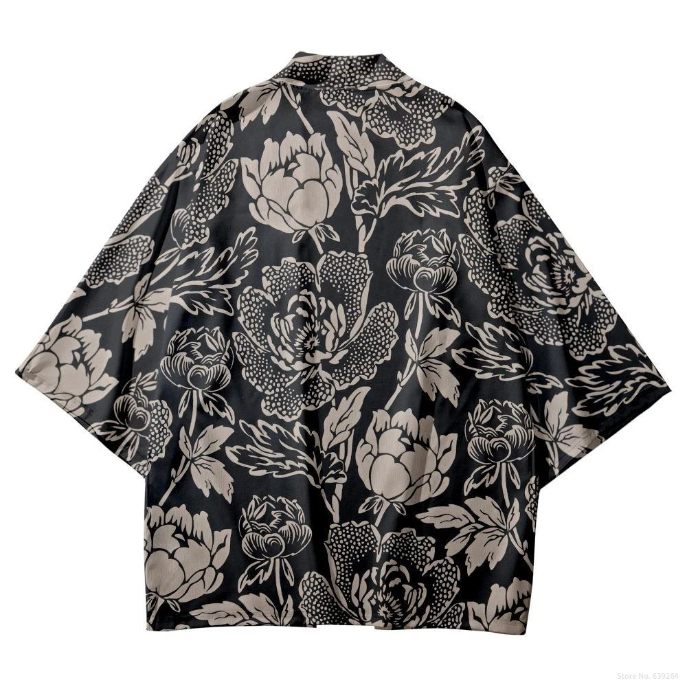 Fashion Vintage Flower Print Traditional Haori Robe Women Men Japanese Beach Yukata Clothing Cosplay Cardigan Shirts Kimono