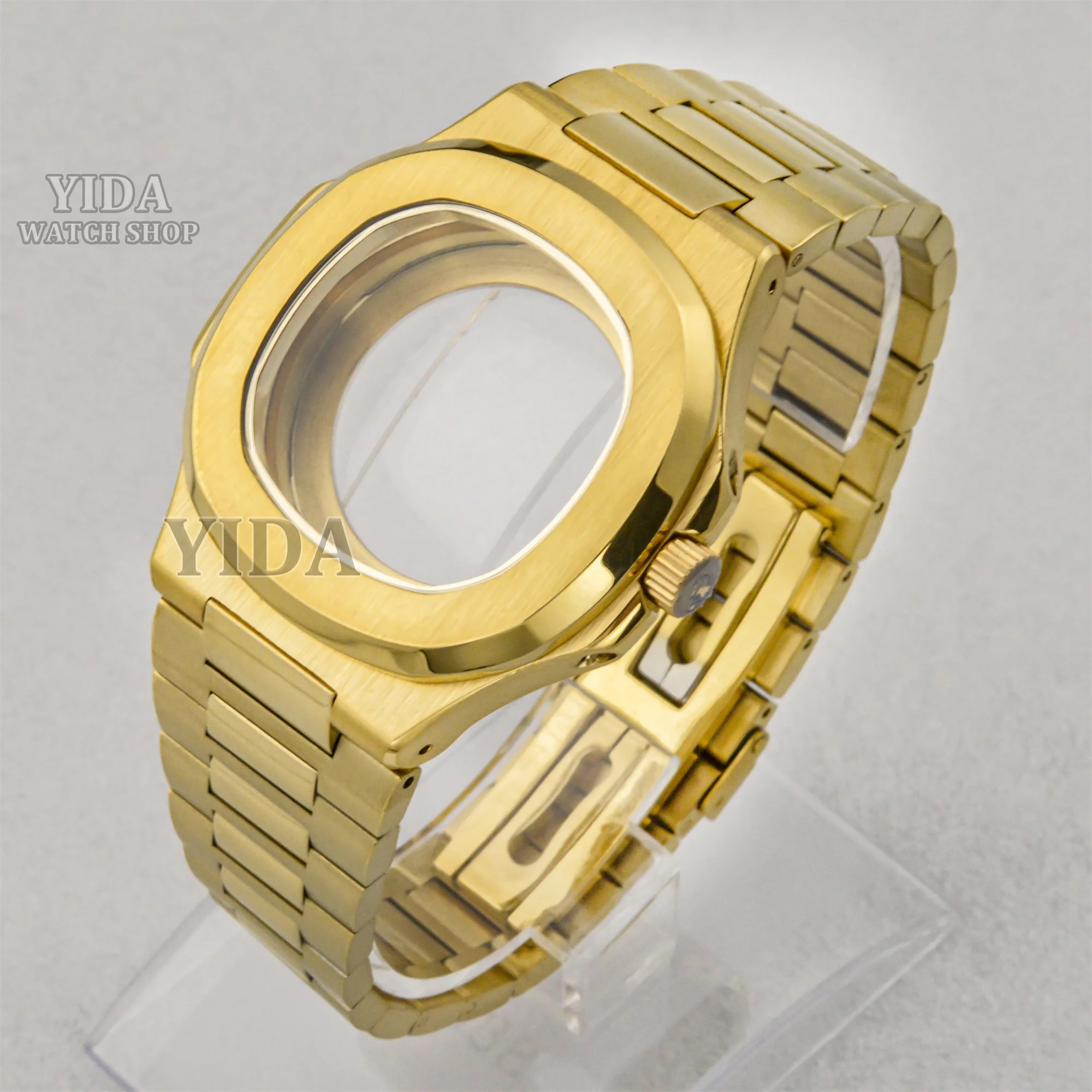 Nautilus caixa de relógio pulseira 316l caixa de aço inoxidável vidro safira 100m à prova dwaterproof água ajuste nh35 nh36 nh38 movimento acessórios relógio