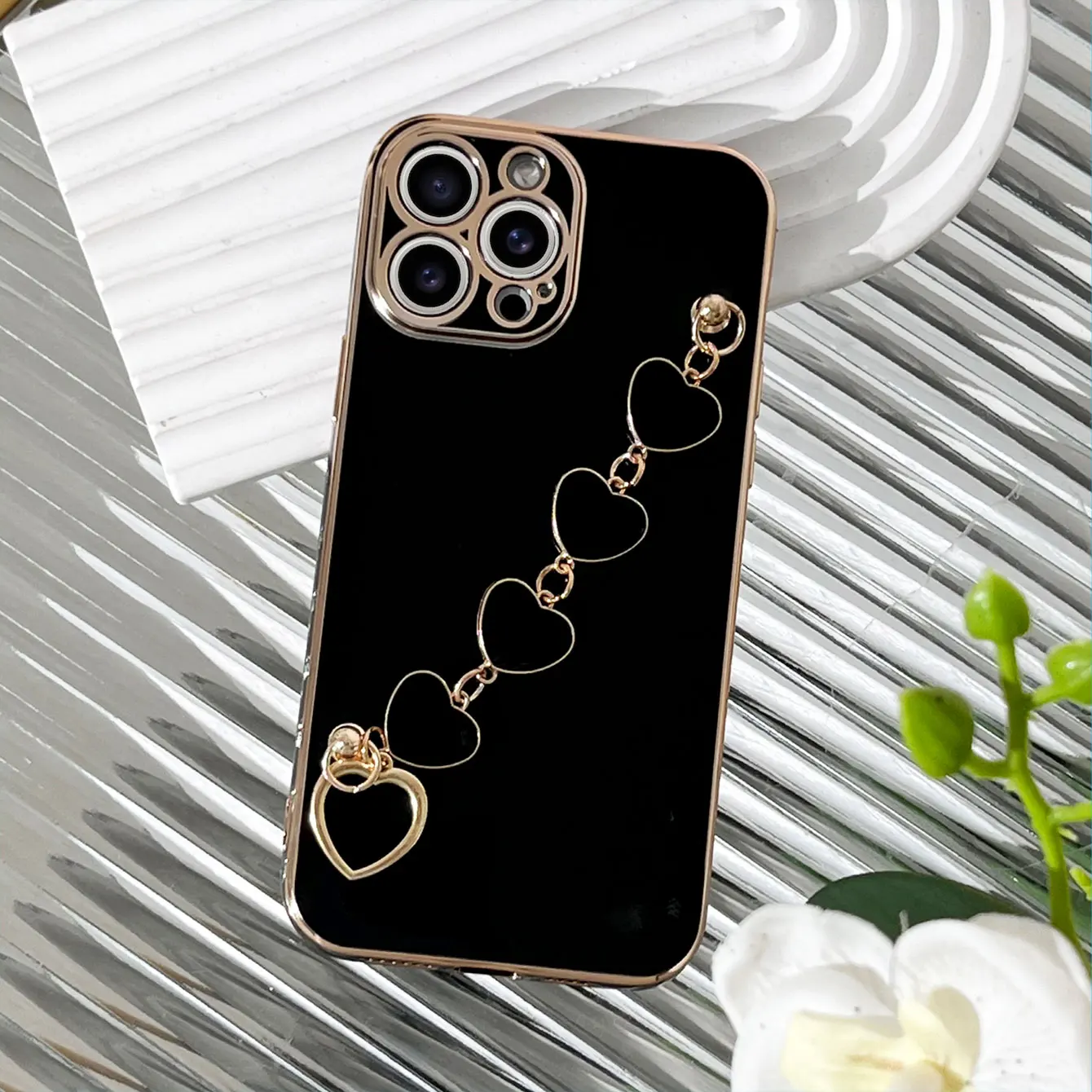 موضة تصفيح الحب سوار على شكل قلب سلسلة قضية الهاتف لسامسونج غالاكسي S26 S25 الترا S24 S23 FE S22 S21 S20 S10 زائد الغطاء الخلفي