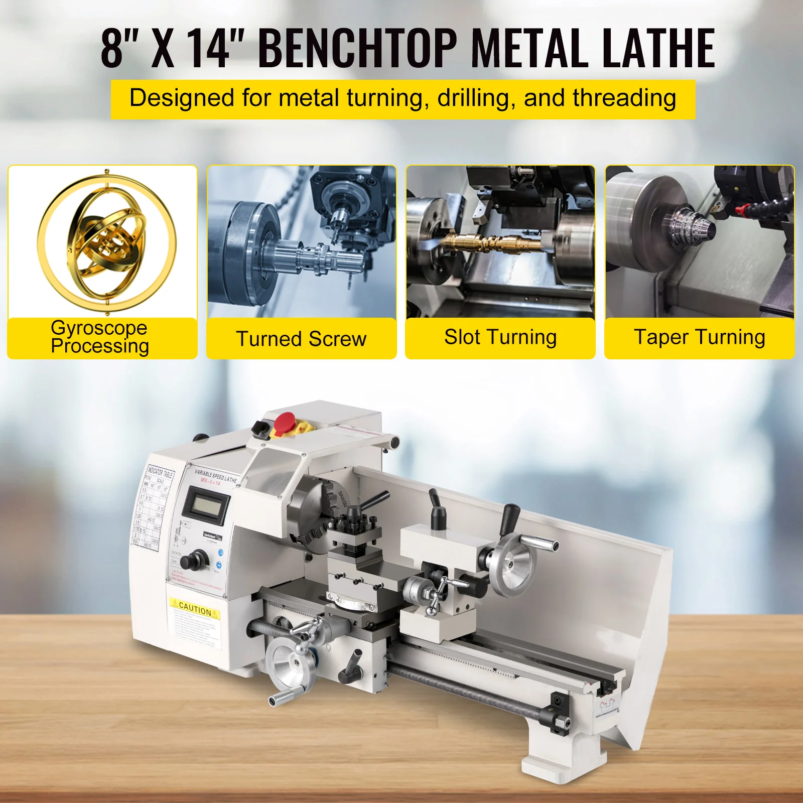 SucceBuy Mini Metal Lathe 8x14'' 2250PRM Variable Speed 600W Metal Working Lathe Milling Machine, Various Types of Metal Turning
