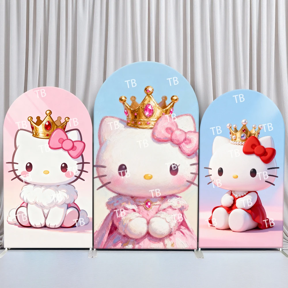 

Sanrio Hello Kitty Princess Crown Style Arch Backdrop Cover Luxury Festive Scene For Kids Birthday Baby Shower Photo Booth Decor