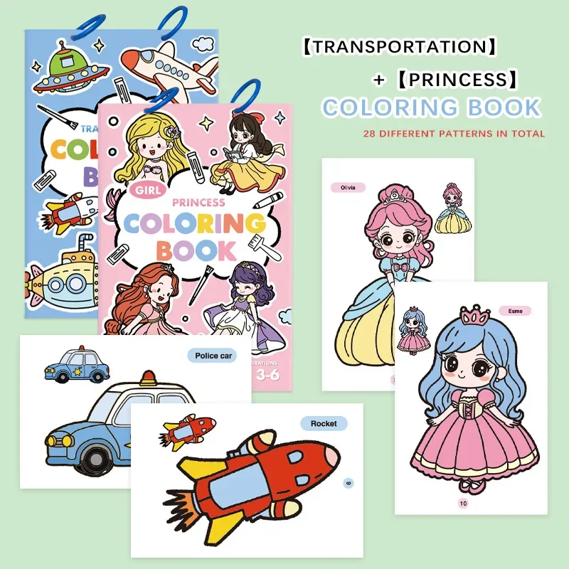 Children's Drawing Book Cartoon Cute Princess Coloring Book, Transportation DIY Creative Book