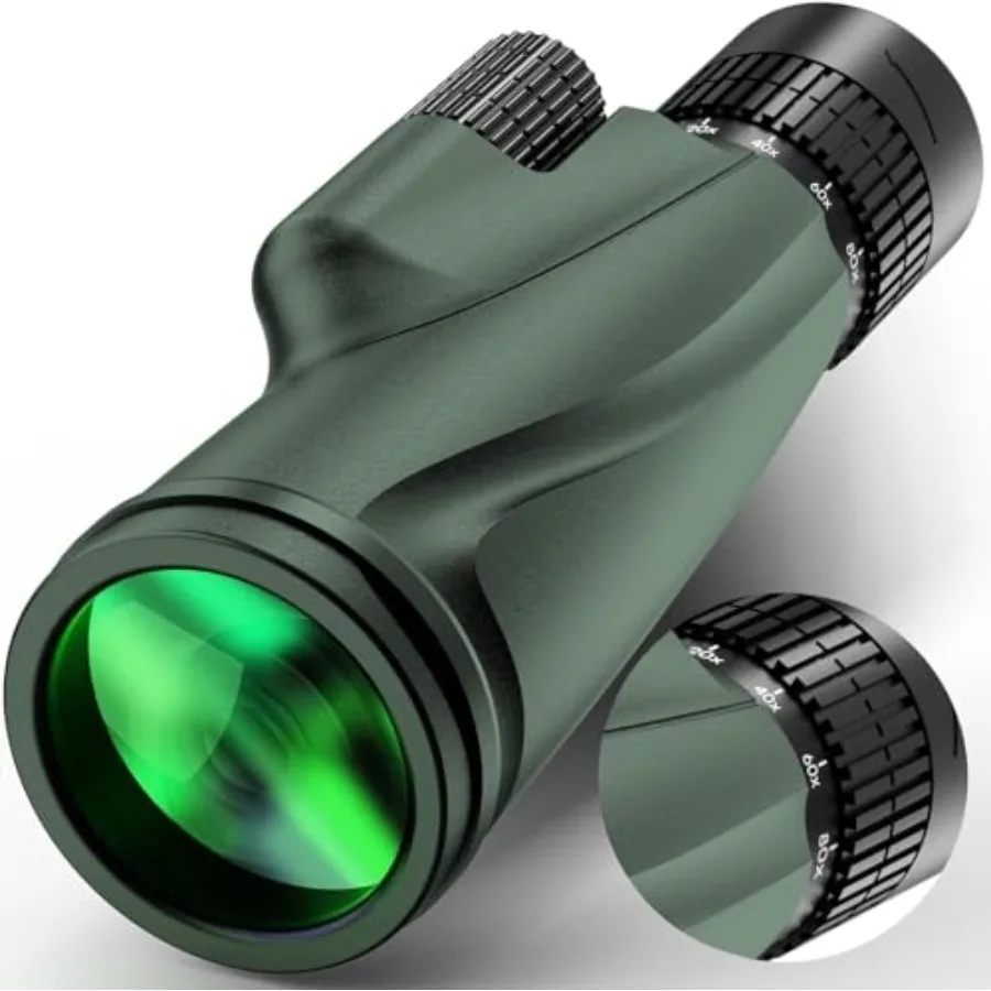 Bird watching monocular telescope with BAK4 prism and FMC lens, green color, high-powered 80x100 magnification, tripod-compatib